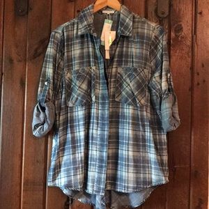 Chambray Print Button-up